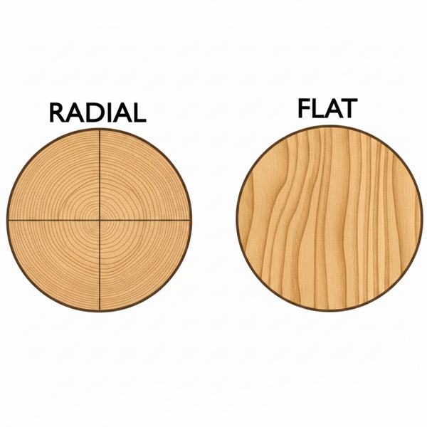 Comparison of radial and flat wooden patterns on a white background
