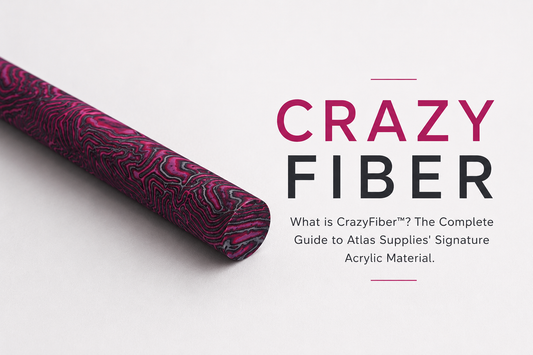 CrazyFiber™ acrylic rod showing through-body swirling color pattern — pool cue building and knife handle material | Atlas Supplies