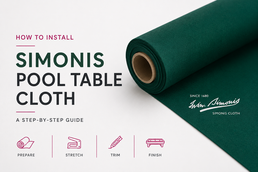 Simonis pool table cloth installation on a billiard table — premium wool felt for pool tables | Atlas Supplies
