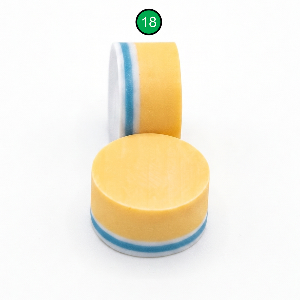 C4 Tip Pad Series break/jump cue tip 18 - amber tip with light blue integrated pad | Atlas Supplies