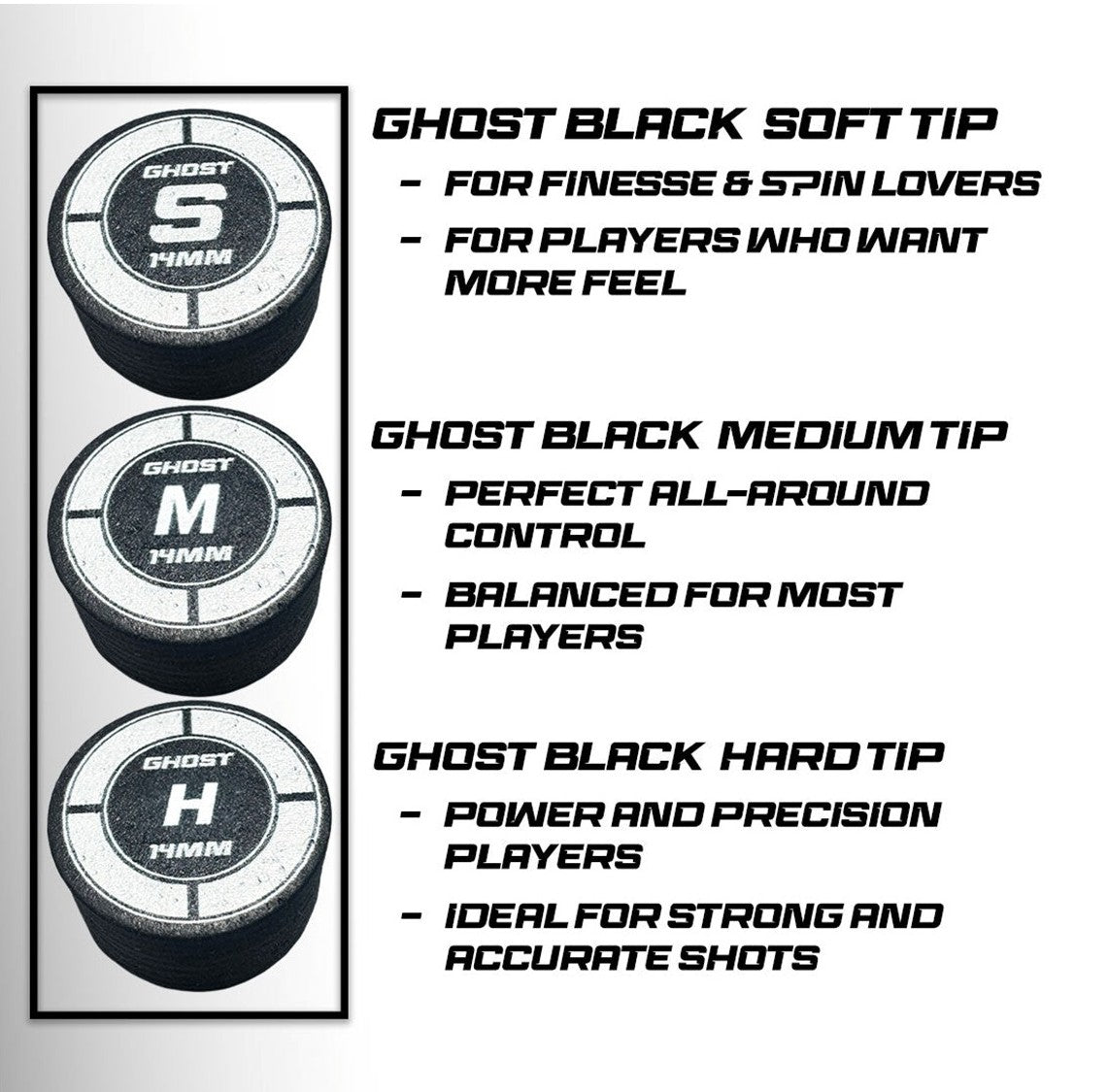 Ghost Black Playing Cue Tip – Designed by Fedor Gorst | Atlas Supplies