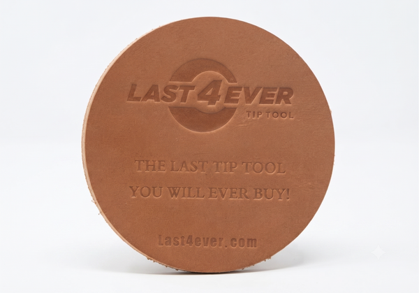 Last 4 Ever leather burnisher disc for smoothing and sealing wood pool cue shafts