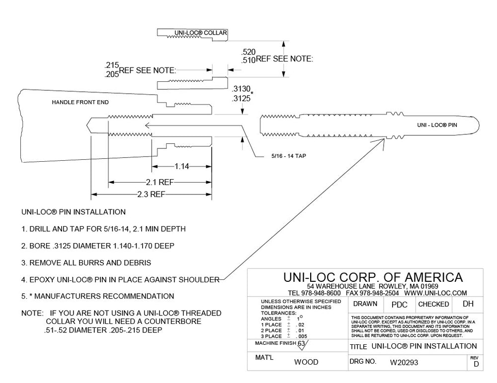 Quick Release Uni-Loc Joint Pin