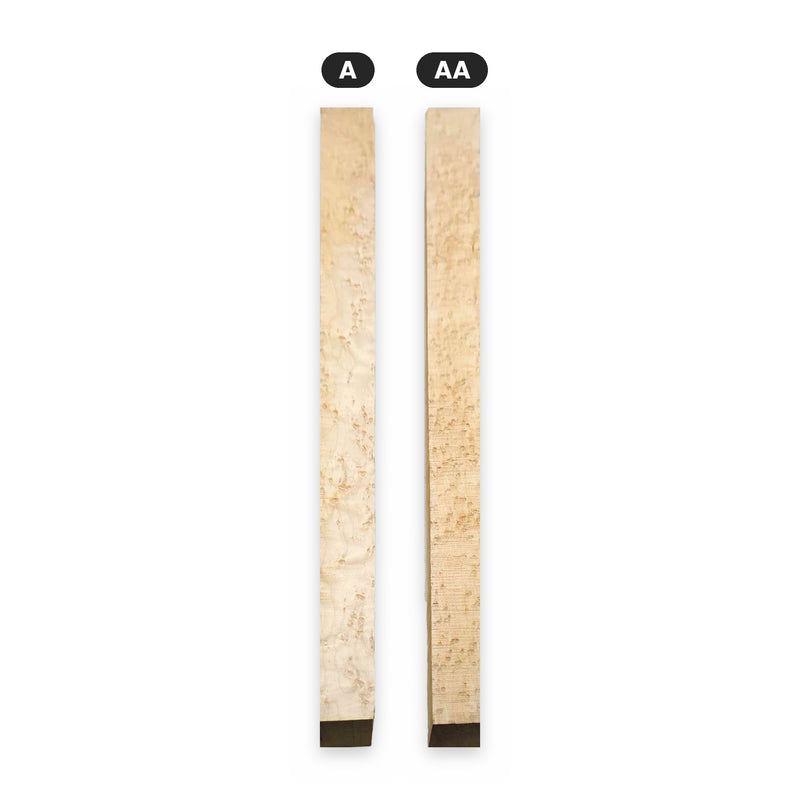 Birdseye maple (Acer saccharum) blanks, A grade vs. AA grade side by side | Atlas Supplies