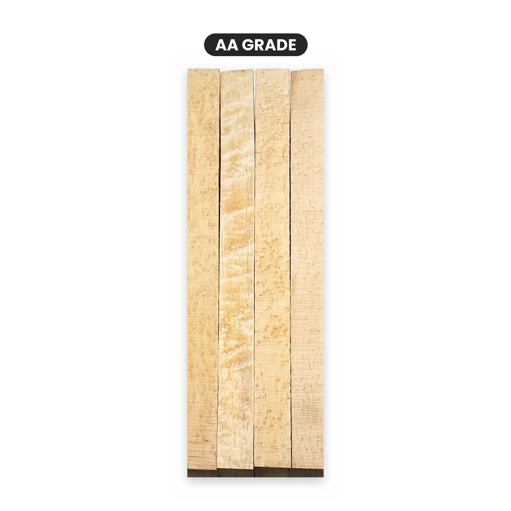 AA grade birdseye maple blanks with quilted figure, 1.5 x 1.5 x 18 in | Atlas Supplies