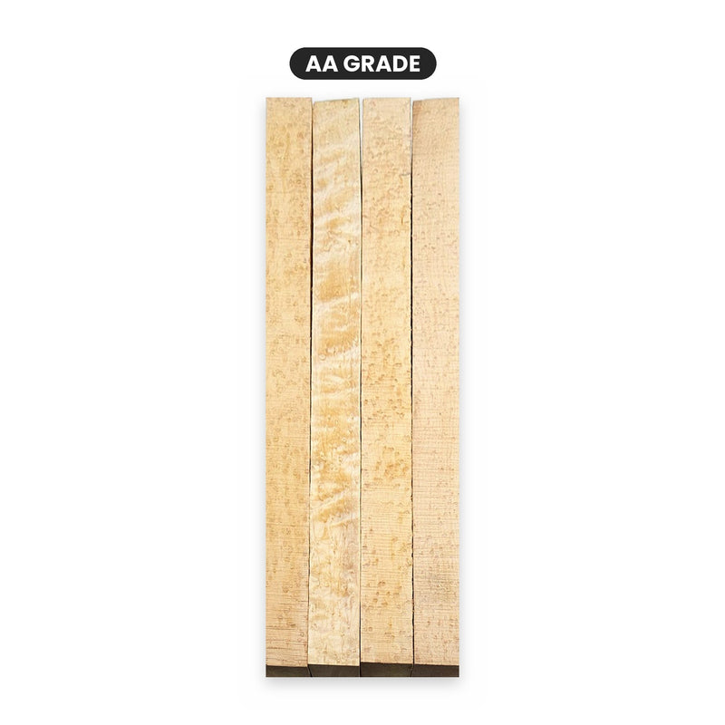 AA grade birdseye maple blanks with quilted figure, 1.5 x 1.5 x 18 in | Atlas Supplies
