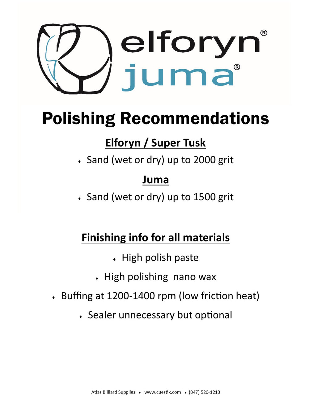 Cueferrule Rods Elforyn Ivory Substitute Rods for Pool Cue Ferrules | Atlas Supplies