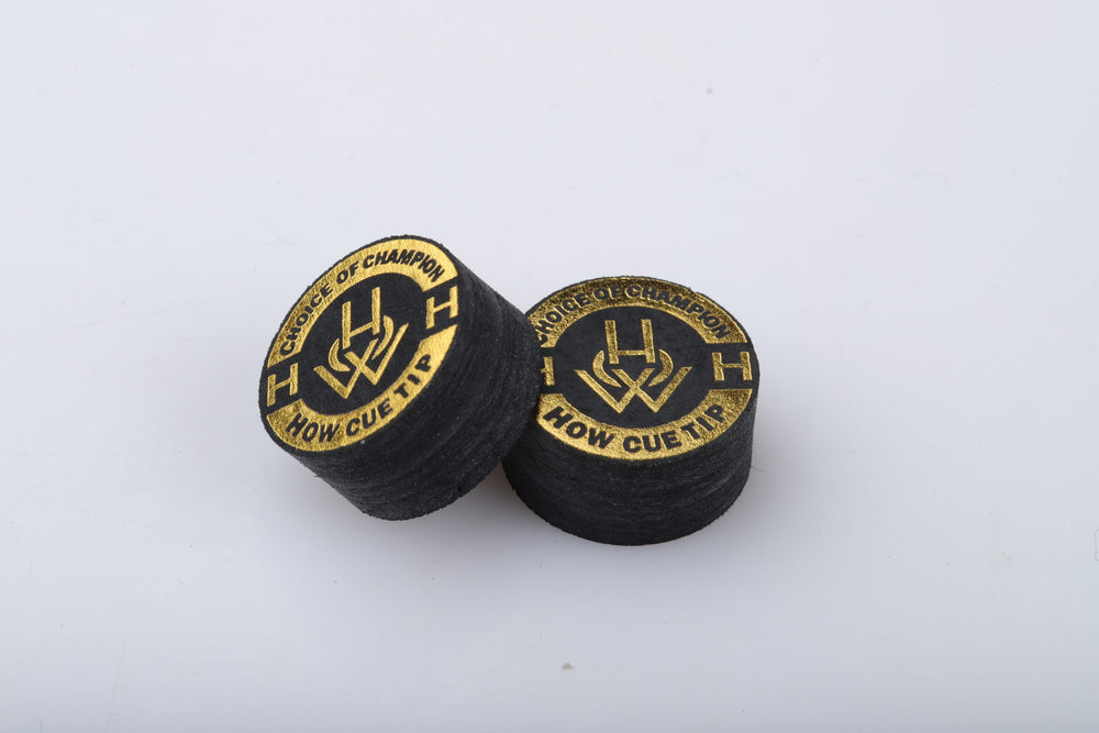 HOW Black cue tip Hard (H) — 14mm layered pigskin billiard tip | Atlas Supplies