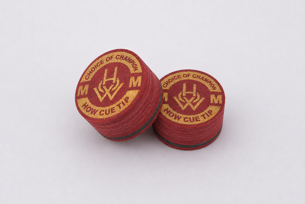HOW Titan cue tip Medium (M) — 14mm bordeaux layered pigskin tip with Energy Pad | Atlas Supplies