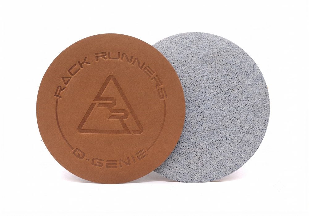 Last 4 Ever Q-Genie double-sided leather and microfiber disc for cleaning wood and carbon fiber cue shafts